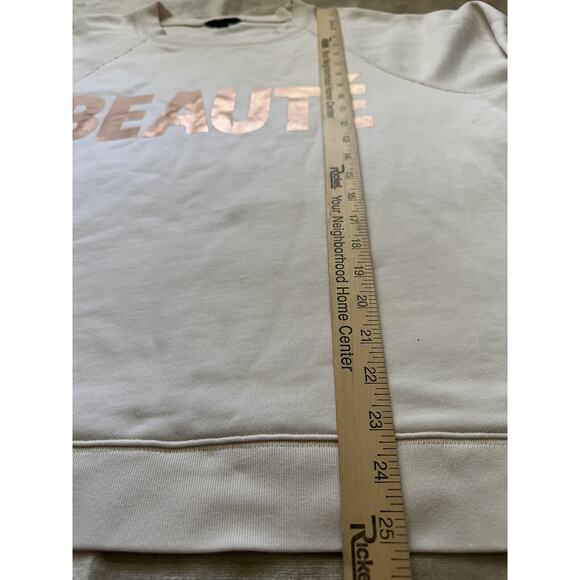 J. Crew Beaute Rose Gold Graphic Sweatshirt Size 2 XL Off White Pink - Picture 15 of 15